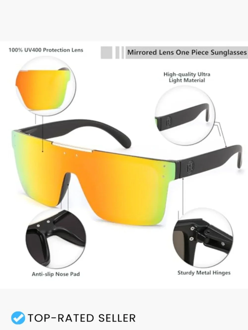 Oversized Square Flat Top Shield Sunglasses Men Women UV400 Polarized Driving